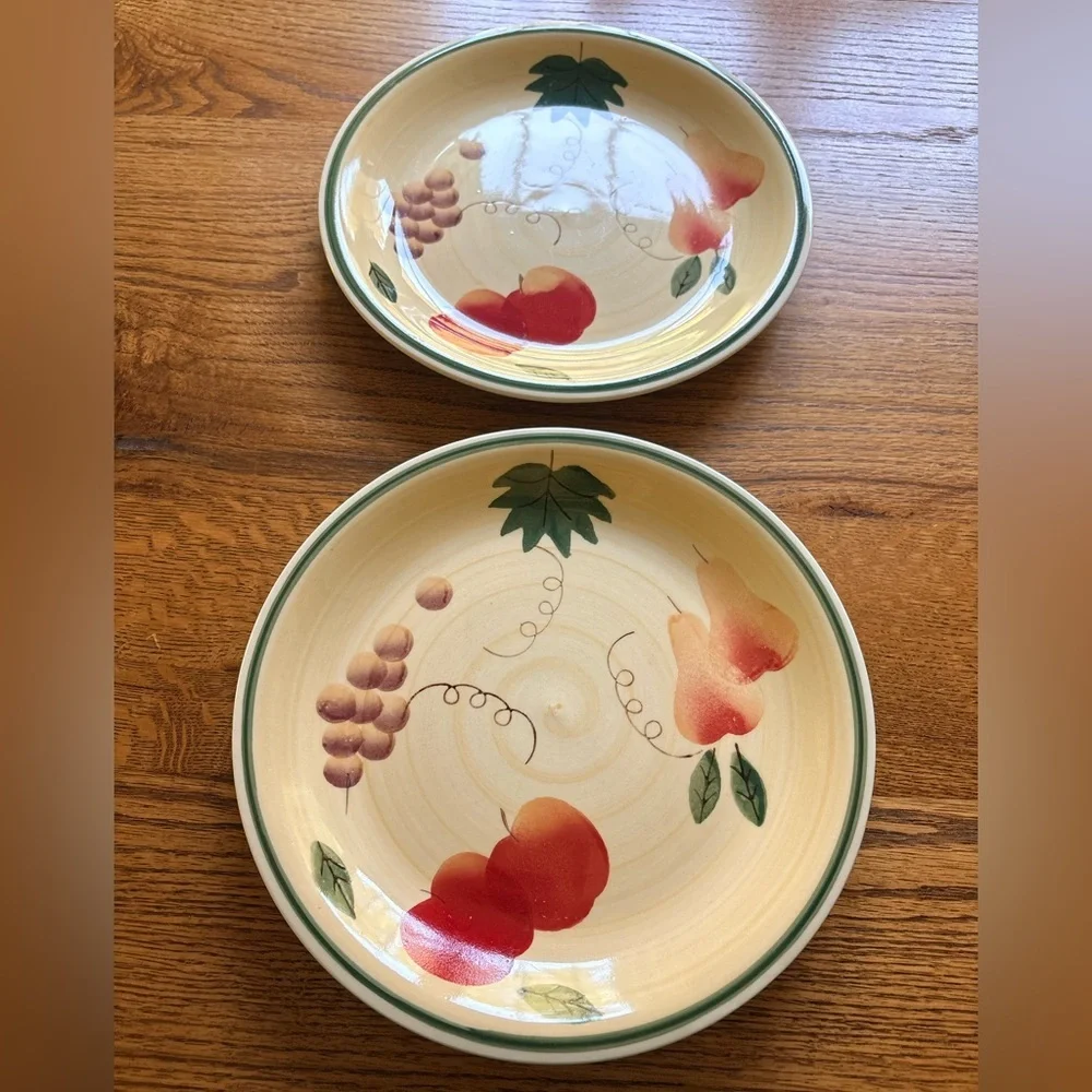Royal Norfolk Fruit-Pattern Dinner Plates- set of 2-  Stoneware in Cream and Red